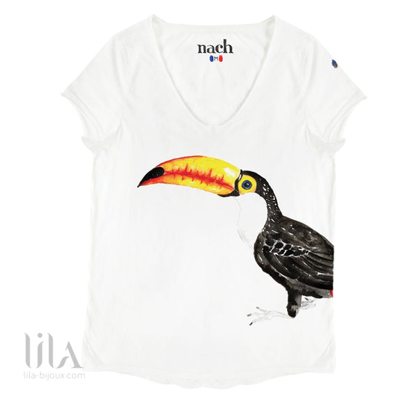 T-shirt toucan adulte lila-bijoux