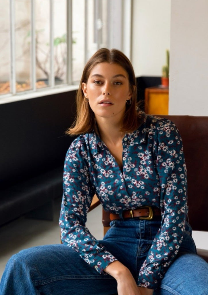 Chemise Fille Xhilaration Marron à Motifs Fleurs Bleues - Taille XL - Occasion Très Bon état