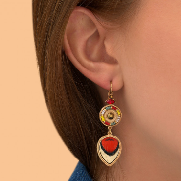 boucles d'oreille dormeuses en verre de Murano et hématite plaquées or