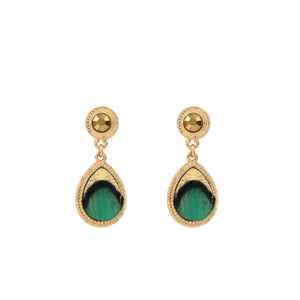 Boucles d'oreilles percées glamour plume et cuir I vert  by Satellite