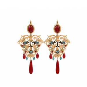 Boucles d'oreilles dormeuses féminines howlite cabochons I rouge by Satellite