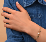 Bracelet chaine ajustable féminin cabochon résine émaillée I rose pâle by Satellite