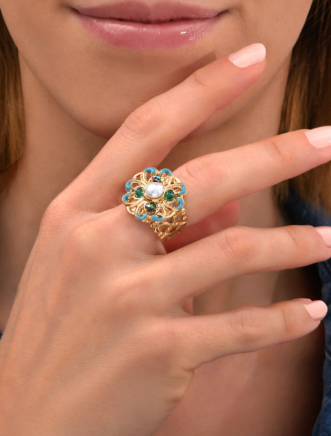 Bague ajustable baroque fleur perles resine emaillee I blanc by Satell lila bijoux