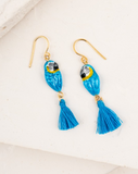 Boucles d'oreilles perroquet bleu avec pompon by Nach