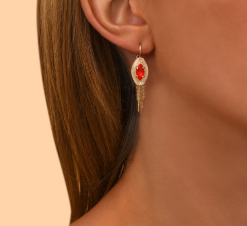 Boucle d'oreille perles murano rouge et toupie or