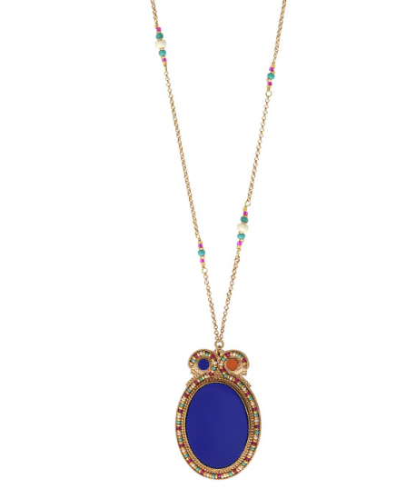 Collier pendentif réglable fantaisie lapis lazuli reconstitué I bleu by Satellite