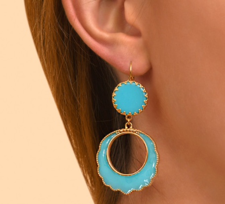 Boucles D'oreilles Dormeuses Bleues Melting Pop SATELLITE – Émail Sur Bronze, Style Unique
