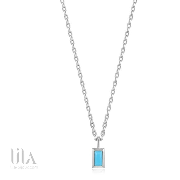 Collier Pendentif Rectangle Argent Et Turquoise Ocean Love Argent Bijoux