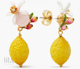 Boucles Doreilles Tiges Citron Fleur Et Verre Facetté By Les Néréides Bijoux